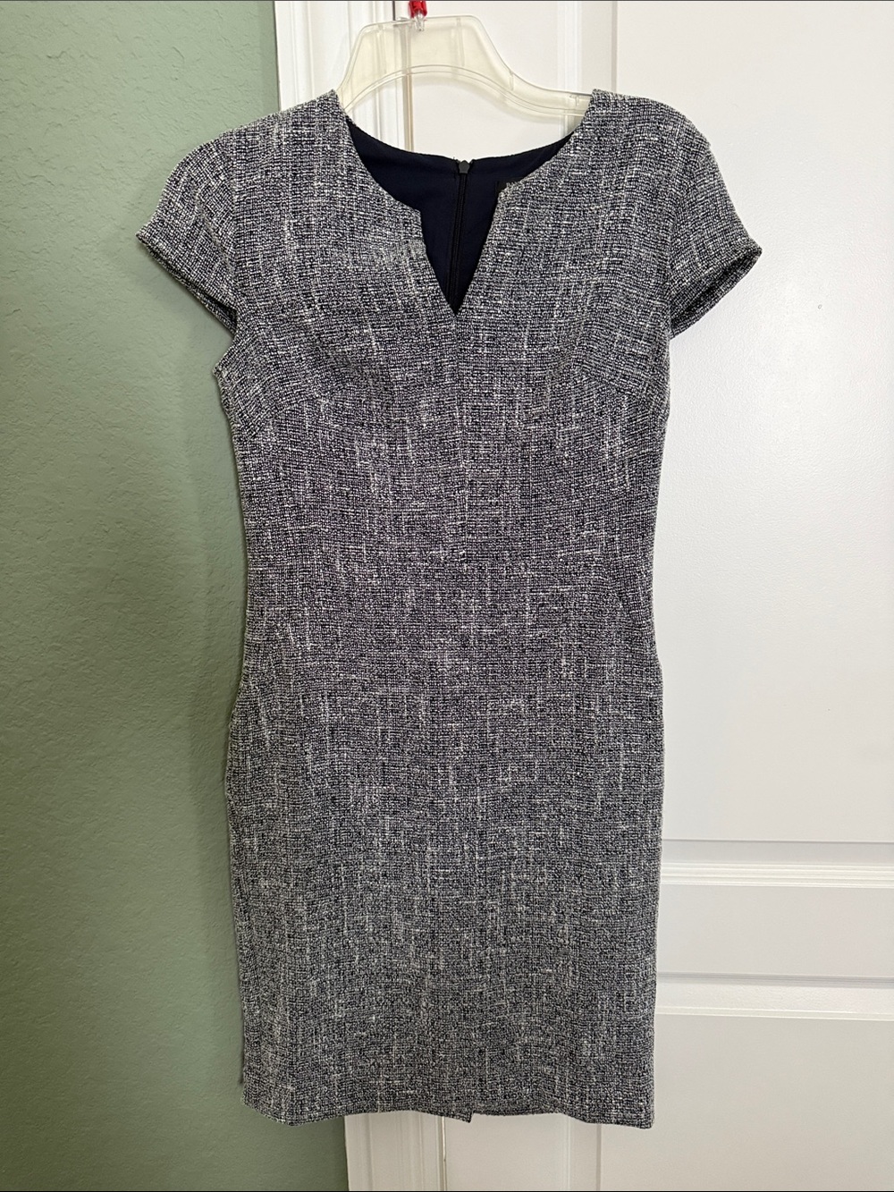 Banana Republic Gray Tweed Midi Sheath Dress